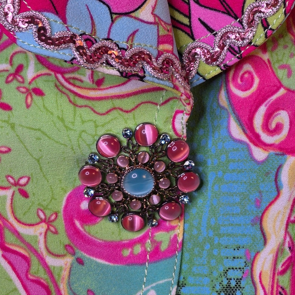 Vintage Alberto Makali Blazer Jacket Womens 6 Paisley Floral Jeweled Sequin - Picture 3 of 13